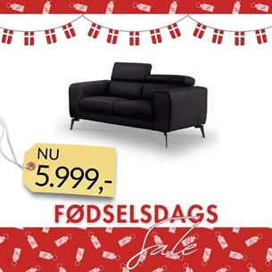 2 Pers Sofa Model Napoli - Fuld Læder - Sort - Nakkefunktioner